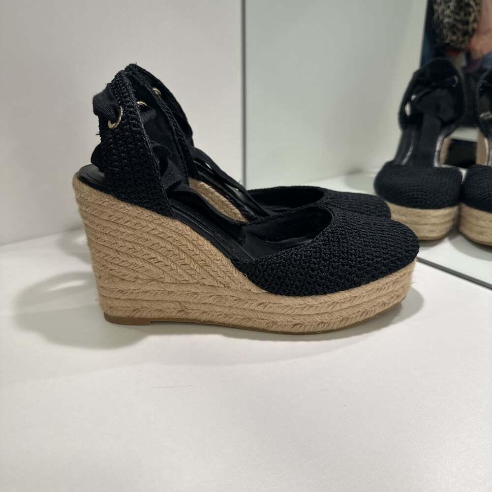 Zara Black Woven Platform Espadrille Wedges 39